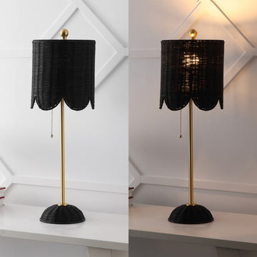 Celerie 27.5" Coastal Bohemian Rattan/Iron Scalloped Buffet LED Table Lamps with Pull Chain (Set of 2)